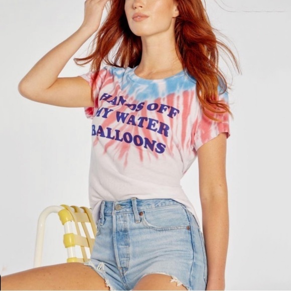 NWT Wildfox Hands Off My Water Balloons Tie Dye Short Sleeve Tee - Picture 1 of 7